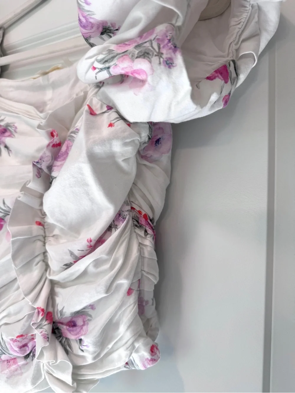 LoveShackFancy Dalima White Top Puff-Sleeve Floral Ruched Ruffled Puff 8